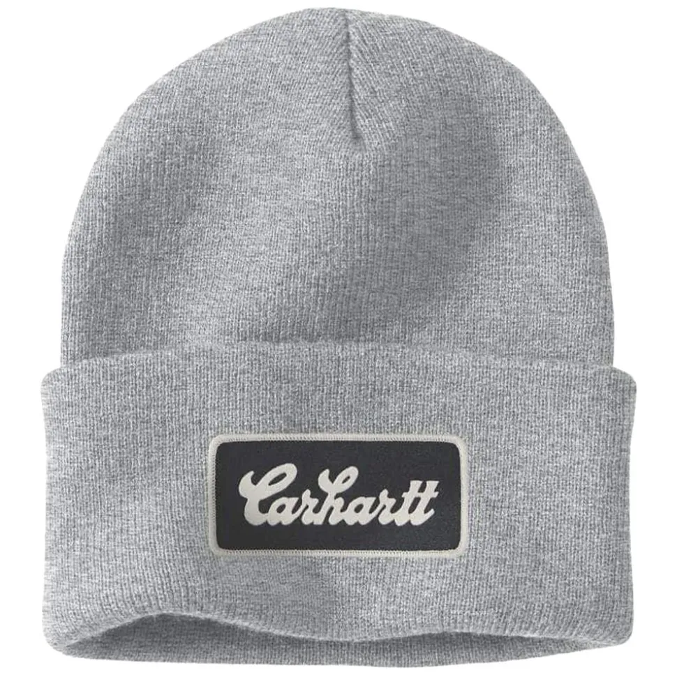 Knit Cuffed Script Patch Beanie