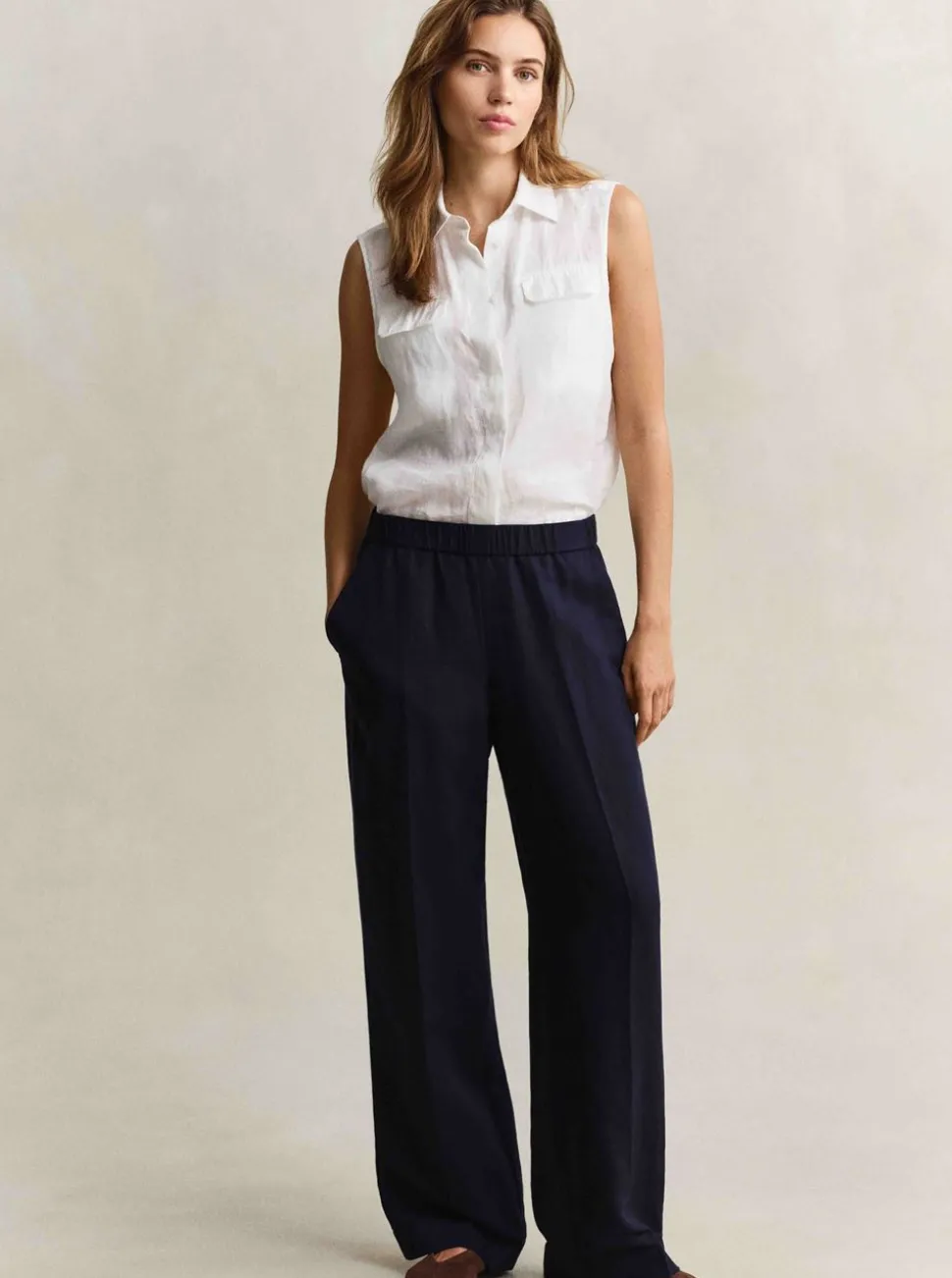 LINEN BLEND PULL ON PANTS DAM