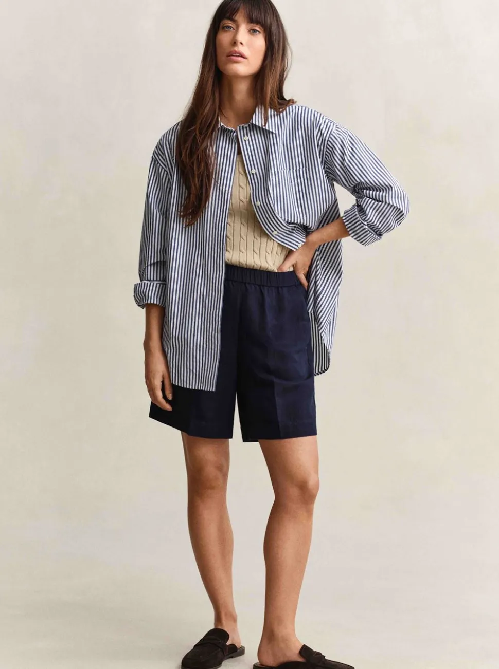 LINEN BLEND PULL ON SHORTS DAM