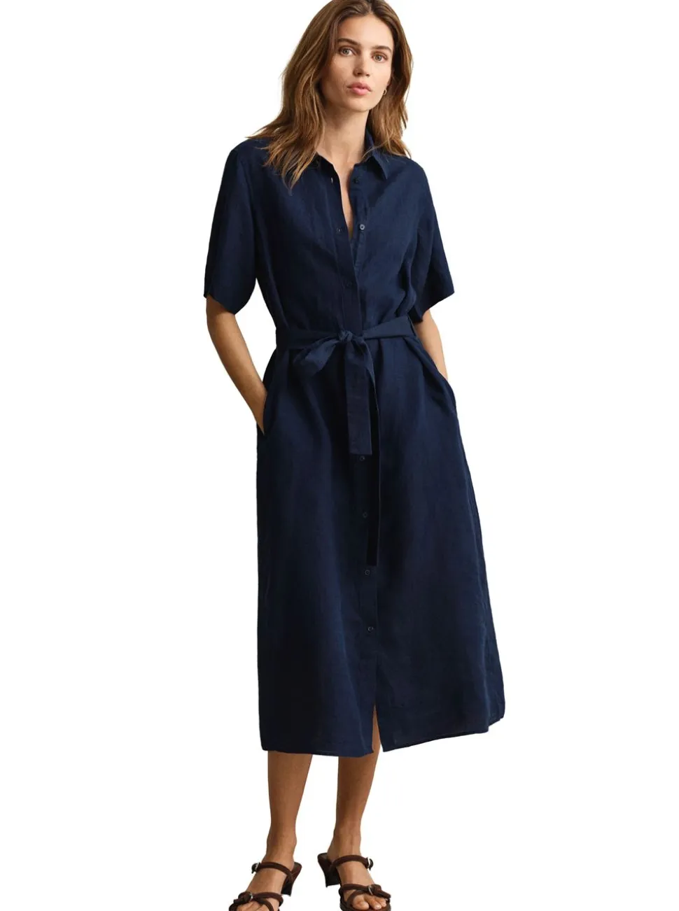 LINEN SHORT SLEEVE SHIRT DRESS DAM