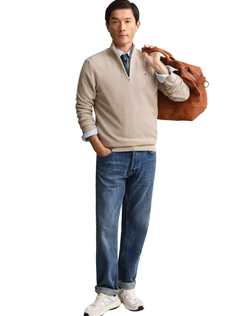 MICRO TEXTURED COTTON HALF ZIP HERR