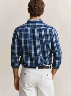 REGULAR COTTON LINEN INDIGO CECKHK SHIRT HERR