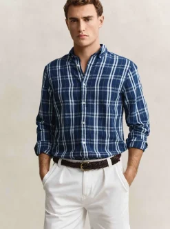 REGULAR COTTON LINEN INDIGO CECKHK SHIRT HERR