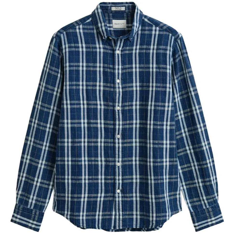 REGULAR COTTON LINEN INDIGO CECKHK SHIRT HERR