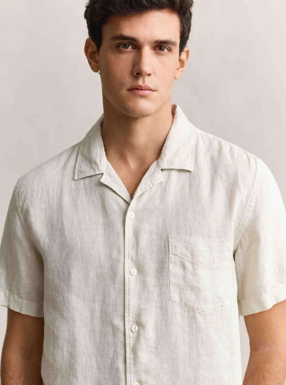 REGULAR GARMENT DYED LINEN SS CAMP SHIRT HERR