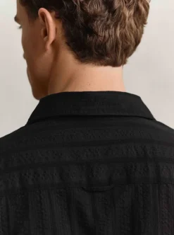 RELAXED DOBBY STRIPE CAMP COLLAR SHIRT HERR