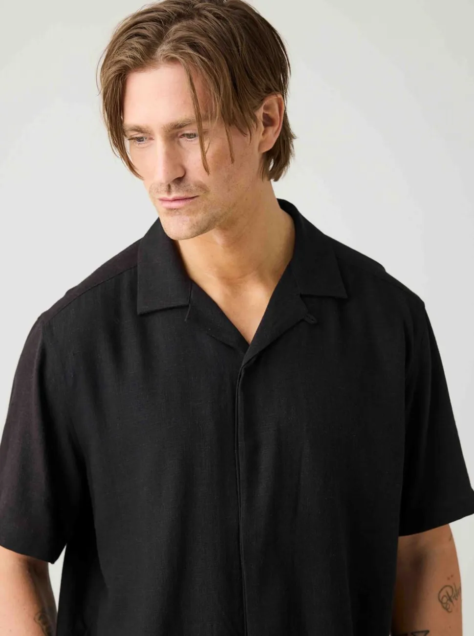 Relaxed Linen-mix short sleeve shirt herr