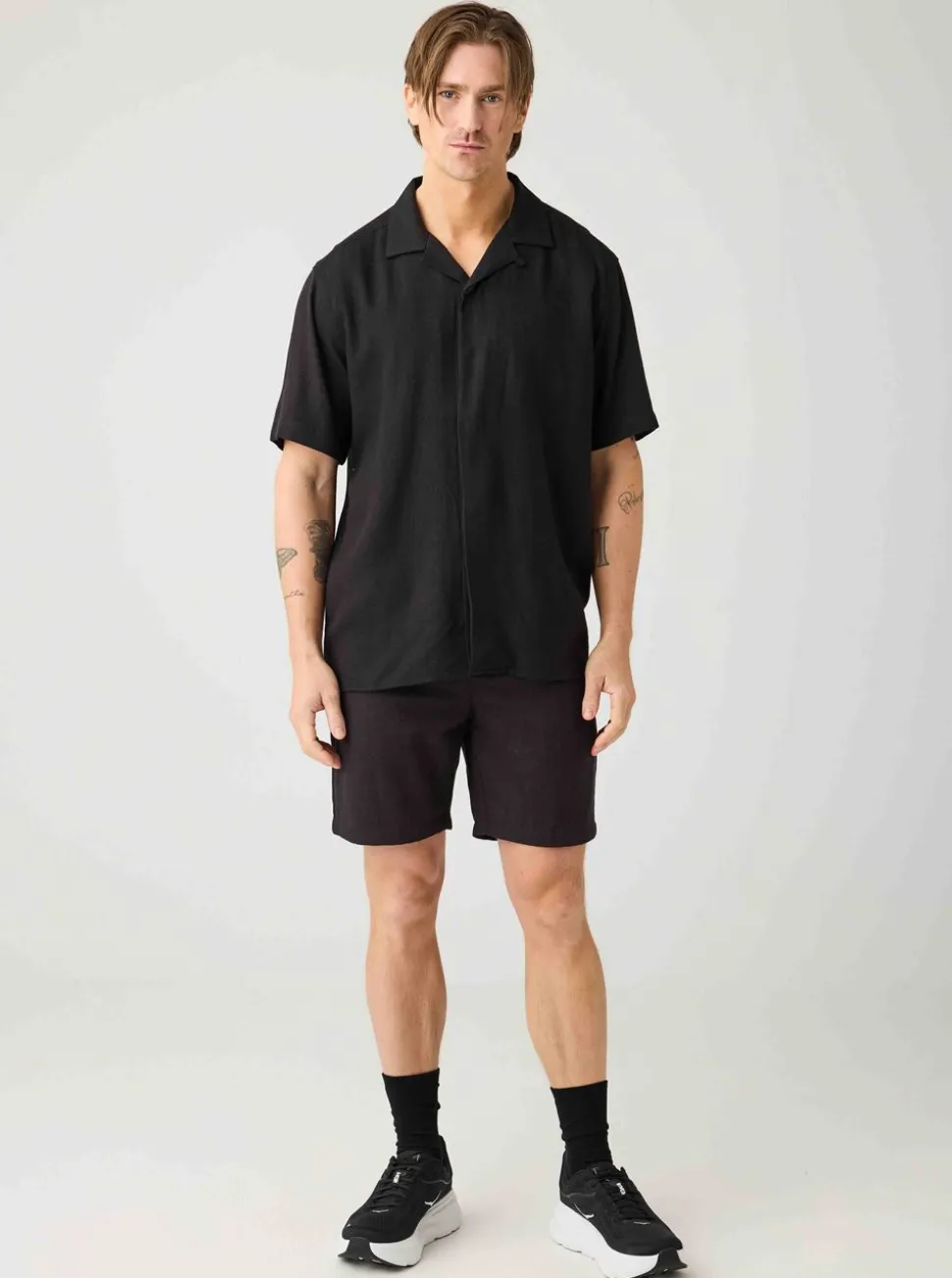 Relaxed Linen-mix short sleeve shirt herr