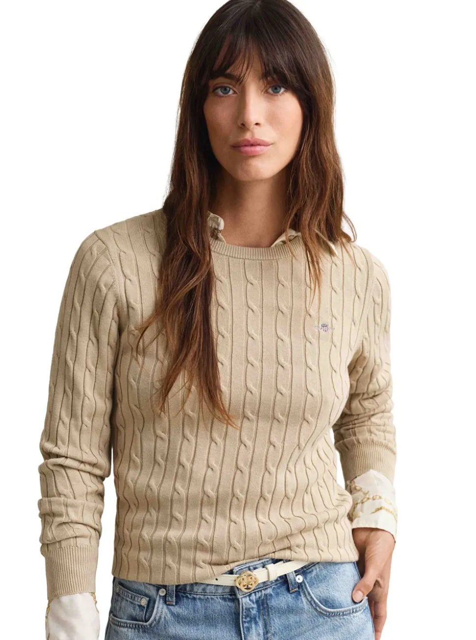 STRETCH COTTON CABLE C-NECK DAM