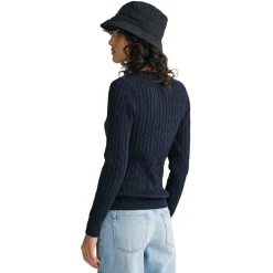 Stretch Cotton Cable Crew Neck Sweater Dam