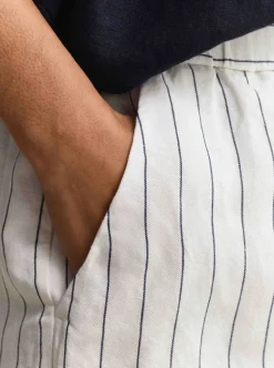 STRIPED LINEN BLEND PULL ON SHORTS DAM