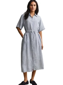 STRIPED LINEN SHORT SLEEVE SHIRT DRESS