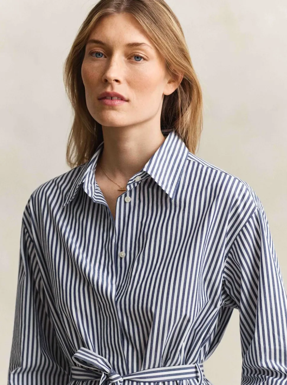 STRIPE POPLIN BELTED SHIRT DRESS DAM