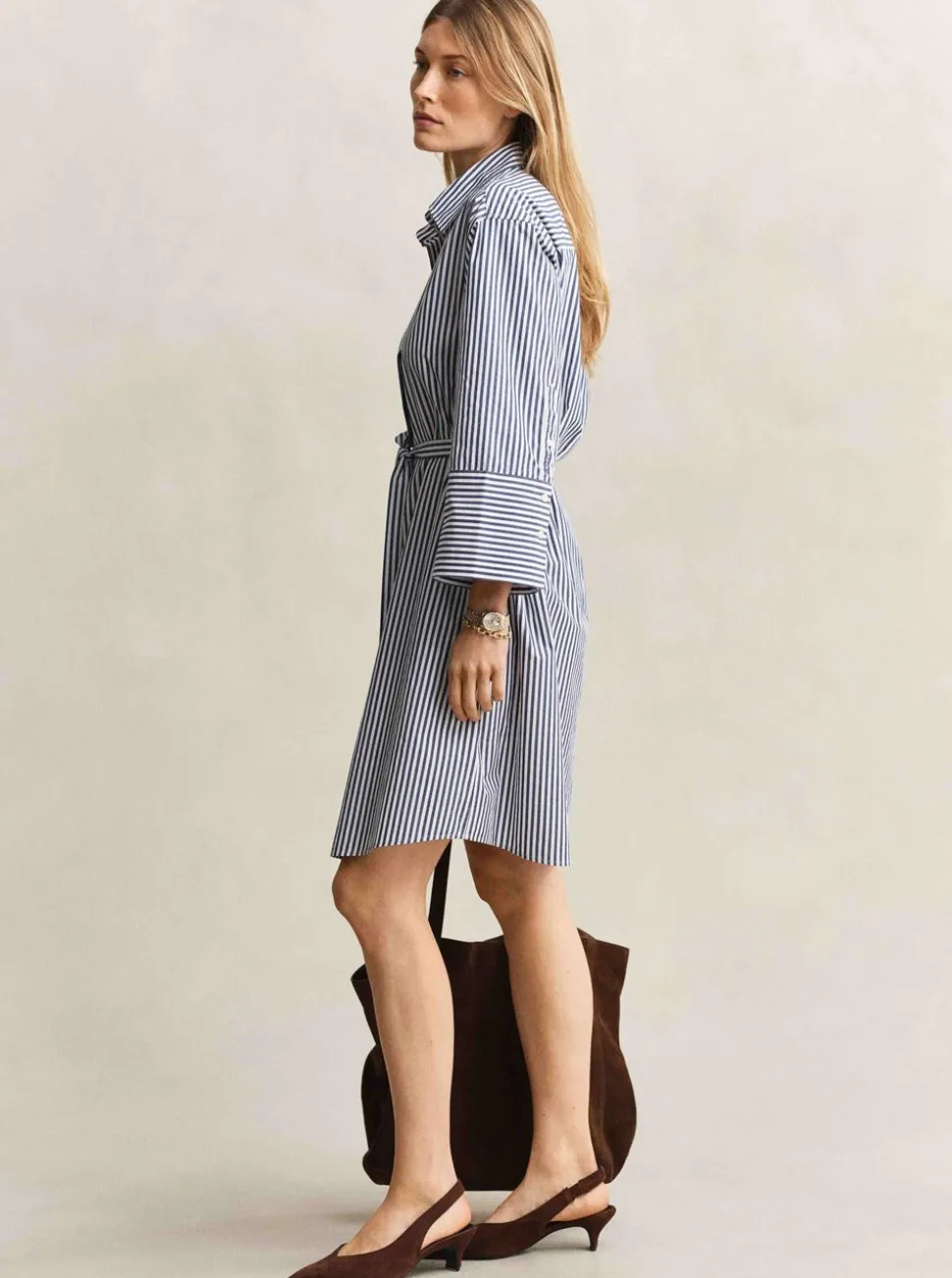 STRIPE POPLIN BELTED SHIRT DRESS DAM