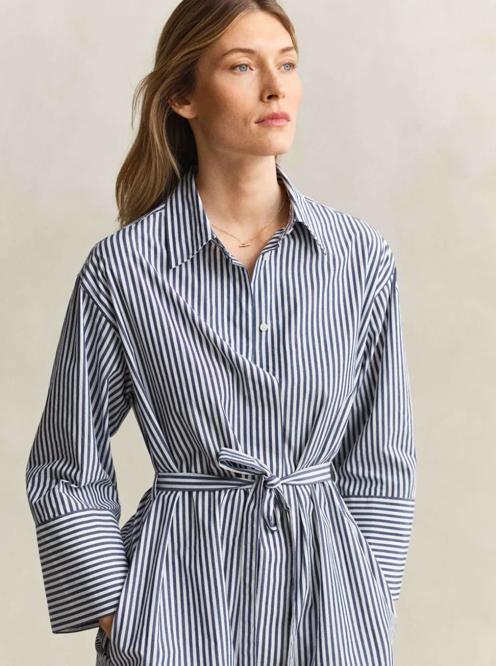 STRIPE POPLIN BELTED SHIRT DRESS DAM